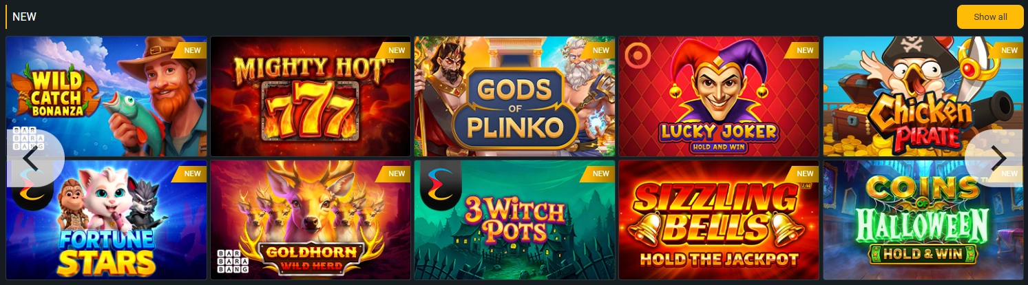 "BetAndYou diversa cuadrÃcula de juegos de tragamonedas en lÃnea."